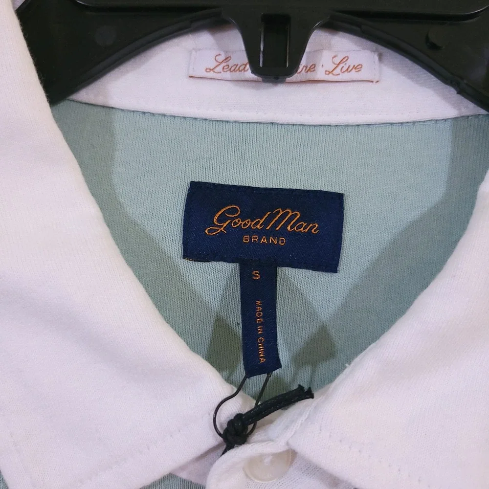 Good Man Brand Long Sleeve Rugby Shirt Ether Green White Stripe Mens Size‎ Small